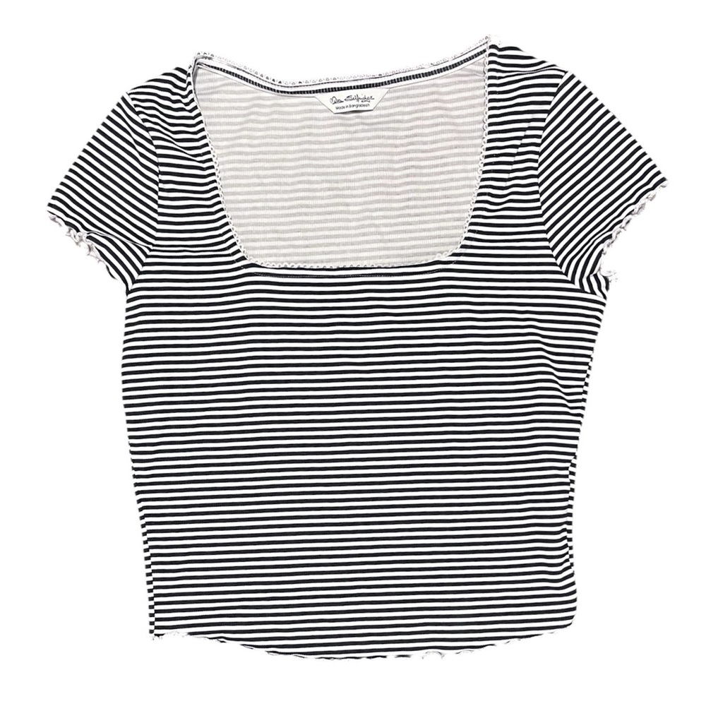Miss Selfridge Monochrome Striped Short Sleeve Crop Top
